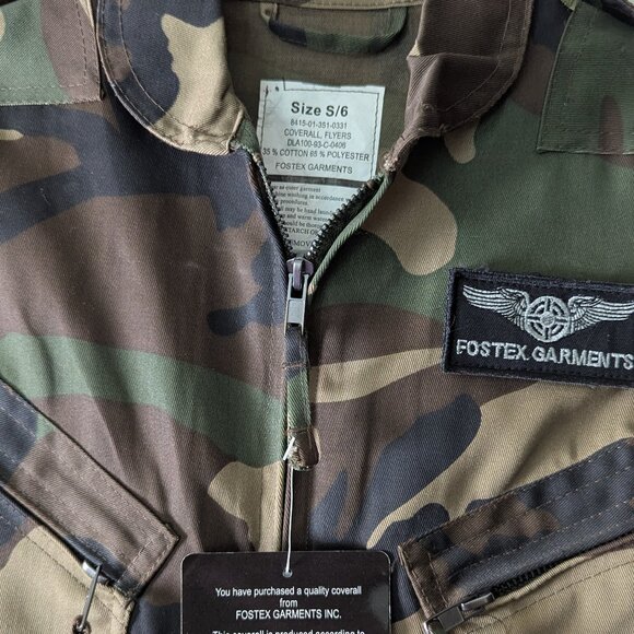 NWT Children's Fostex Garments Camouflage Flight Suit Hunting Coveralls Size S/6 - Picture 3 of 5